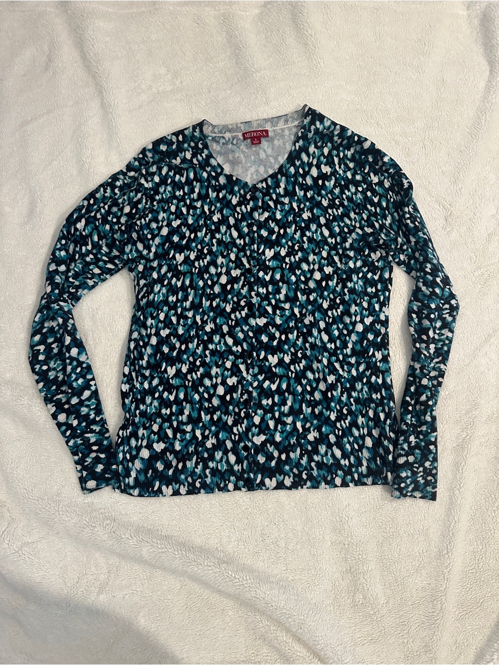 Merona Teal, Black and White cardigan Patterned Long Sleeve Top